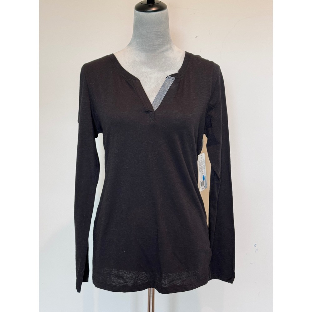 Riders by Lee Womens Black Long Sleeve Split V-Neck Slimming Top NWT Size S